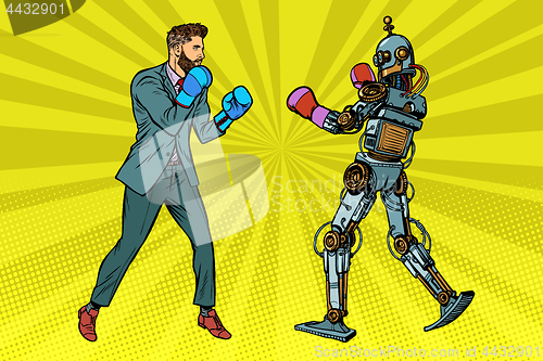 Image of Man Boxing with a robot