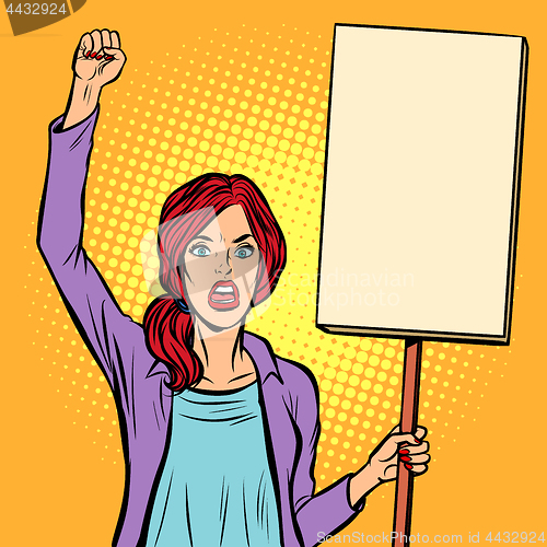 Image of pop art Woman protesting with a poster. Political activist at th
