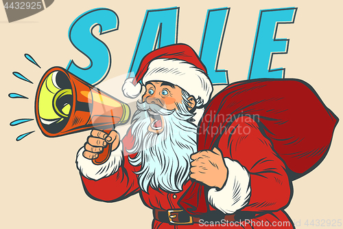 Image of Christmas sale Santa Claus with megaphone