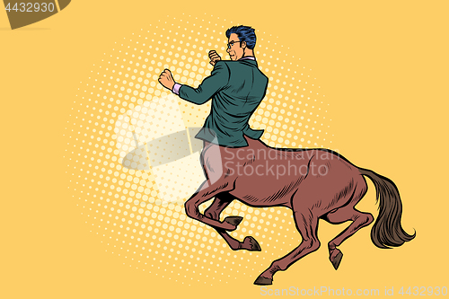 Image of pop art Businessman centaur ready to fight