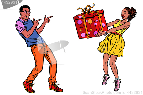 Image of African couple with gift box
