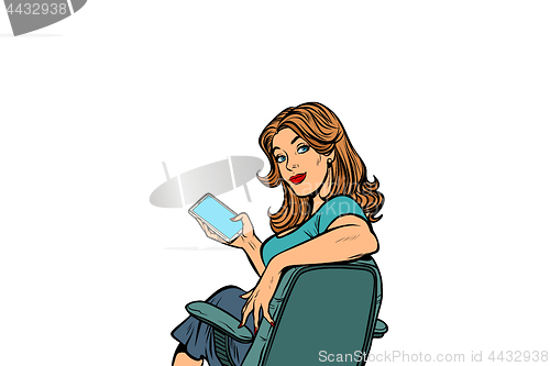 Image of pop art Businesswoman in the chair with a smartphone