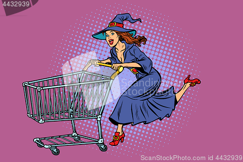 Image of Halloween witch. shopping cart trolley sale