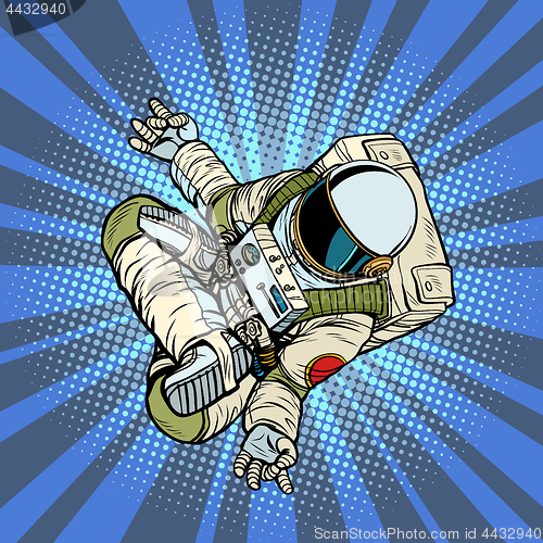 Image of astronaut the yoga Lotus position. Top view