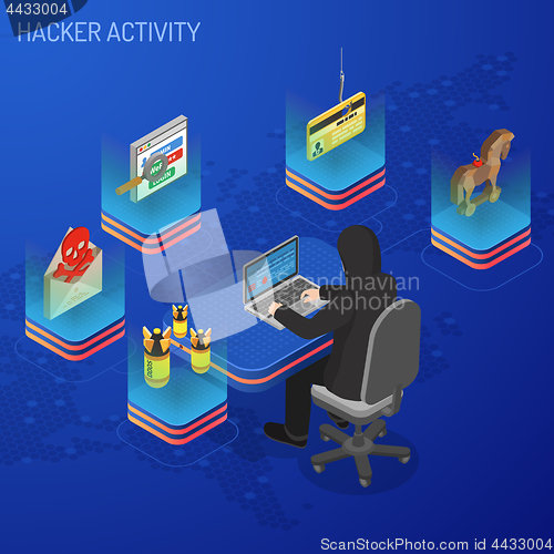 Image of Hacker Activity Isometric Concept