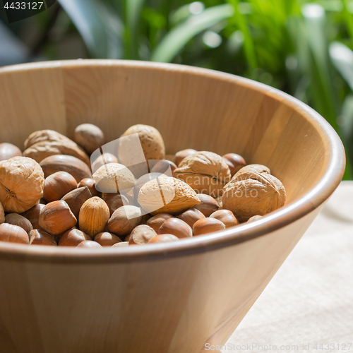 Image of Nuts in wooden bowl