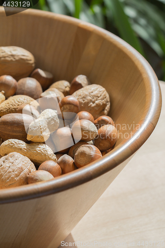 Image of Nuts in wooden bowl