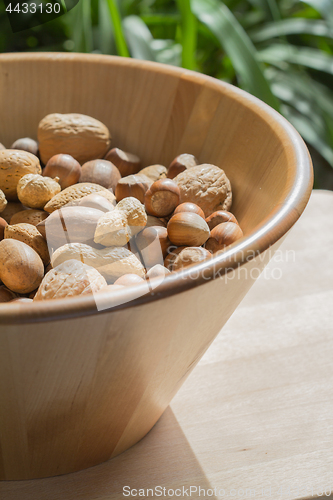 Image of Nuts in wooden bowl