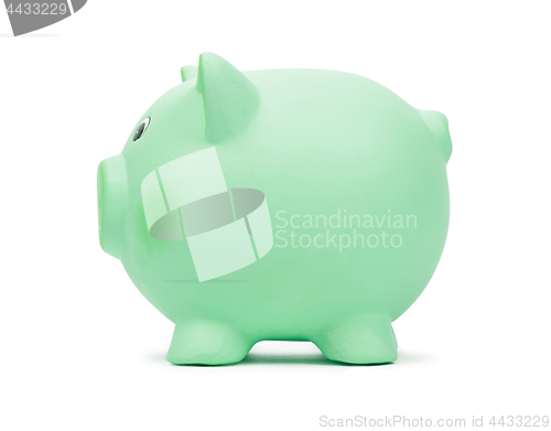 Image of Green ceramic piggy bank, isolated on white background