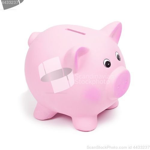 Image of Pink ceramic piggy bank, isolated on white background