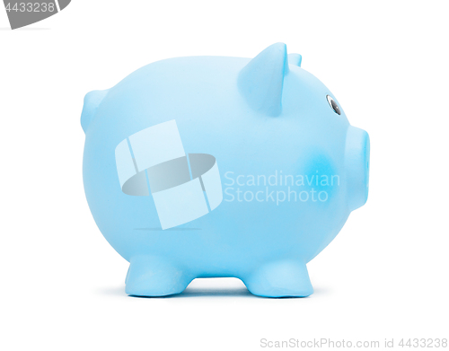 Image of Blue ceramic piggy bank, isolated on white background