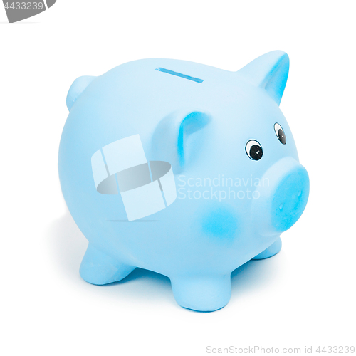 Image of Blue ceramic piggy bank, isolated on white background