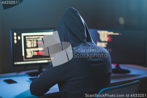 Image of hacker using computer virus for cyber attack