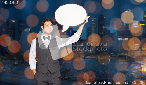 Image of man with blank text bubble over singapore city