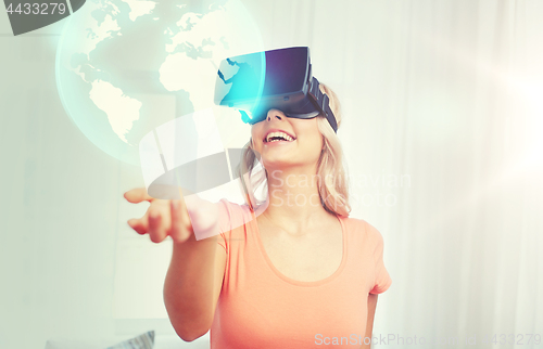 Image of woman in virtual reality headset or 3d glasses