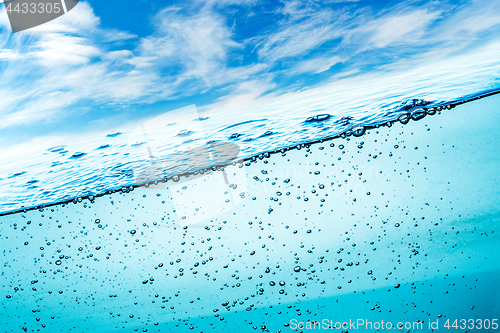 Image of Close up water on a background of blue sky