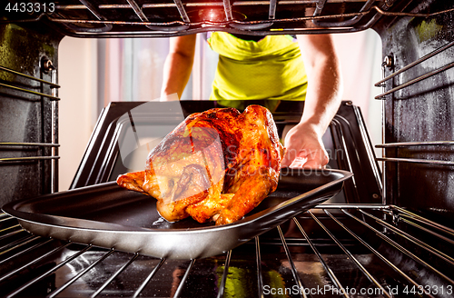 Image of Cooking chicken in the oven at home.