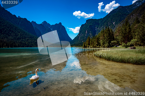 Image of Lake Dobbiaco in the Dolomites, Italy