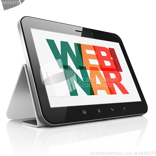 Image of Learning concept: Tablet Computer with Webinar on  display