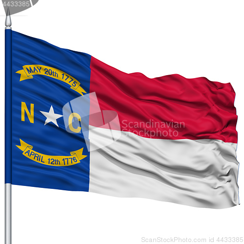 Image of Isolated North Carolina Flag on Flagpole, USA state