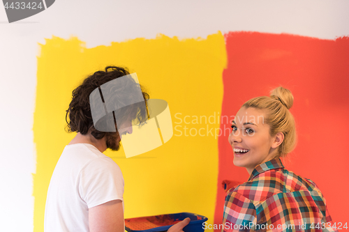 Image of couple painting interior wall