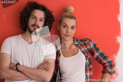 Image of couple in love  over color background