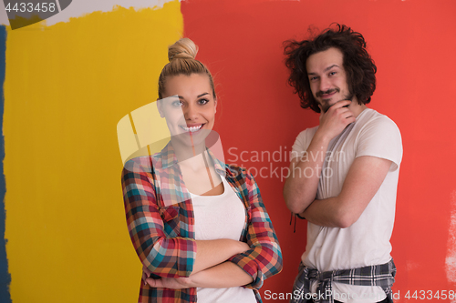 Image of couple in love  over color background
