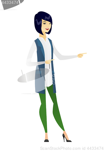 Image of Asian business woman pointing to the side.