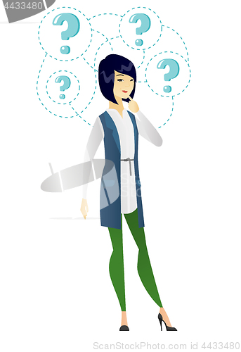 Image of Young business woman thinking vector illustration.