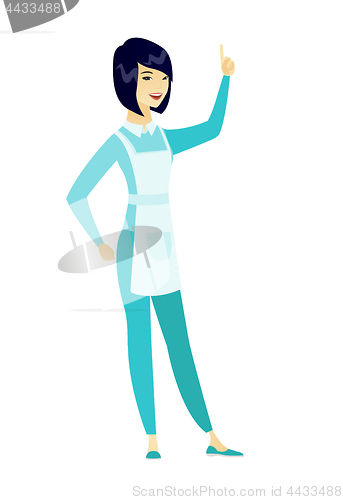 Image of Cleaner pointing with her forefinger.