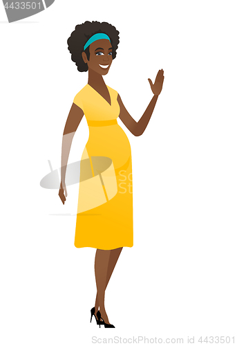 Image of Young african pregnant woman waving her hand.