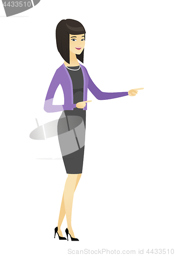 Image of Asian business woman pointing to the side.
