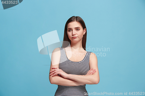 Image of Beautiful bored woman bored isolated on blue background