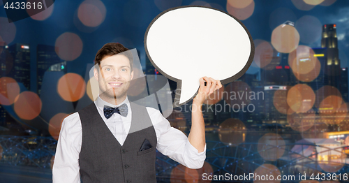 Image of man with blank text bubble over singapore city