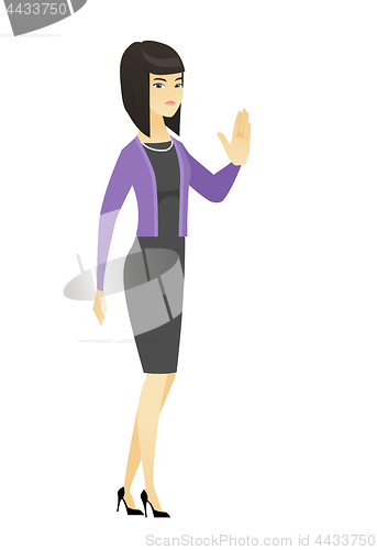 Image of Asian business woman showing palm hand.