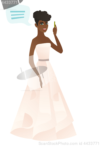 Image of Young african-american fiancee with speech bubble.