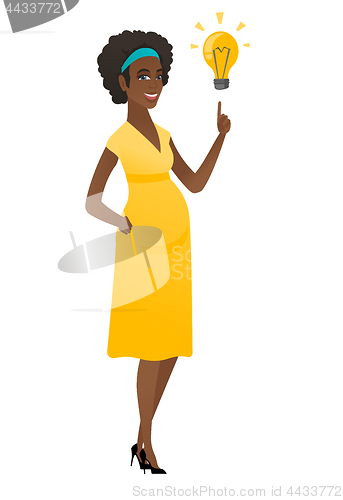 Image of Pregnant woman pointing at business idea bulb.