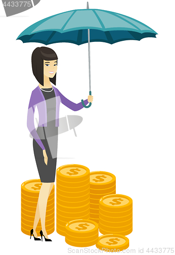 Image of Business woman insurance agent with umbrella.