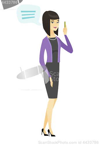 Image of Young asian business woman with speech bubble.