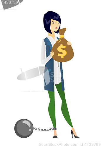 Image of Chained woman with bag full of taxes.