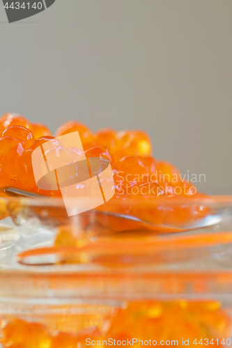 Image of Macro shot of red caviar on jar