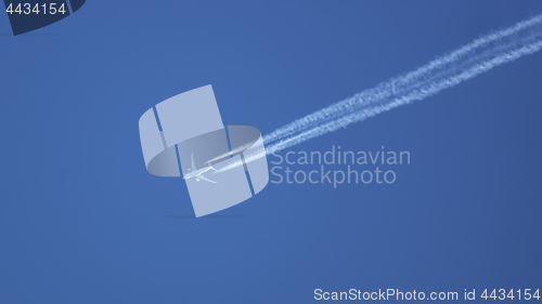 Image of typical airplane in the blue sky