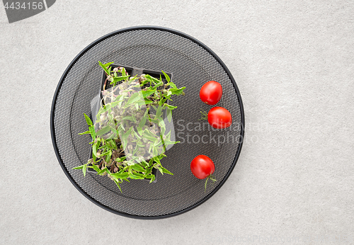 Image of Green haricot sprouts and cherry tomatoes