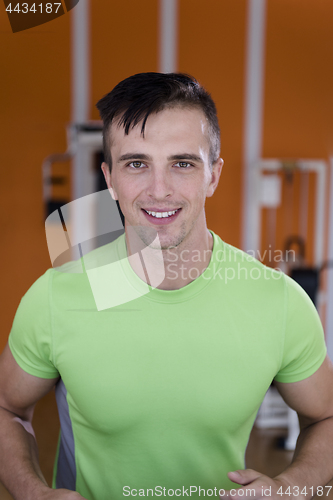 Image of sportsman exercise jogging on treadmill