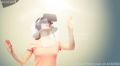 Image of woman in virtual reality headset or 3d glasses