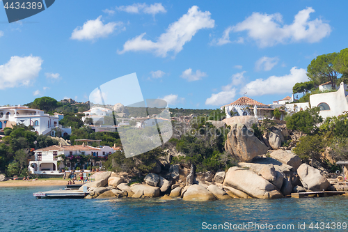 Image of Beautiful village of Port Rafael from the sea, Sardinia, Italy.