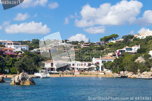 Image of Beautiful village of Port Rafael from the sea, Sardinia, Italy.