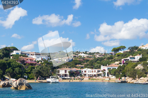 Image of Beautiful village of Port Rafael from the sea, Sardinia, Italy.