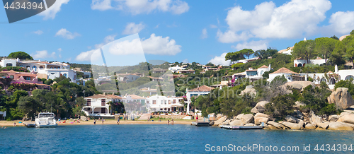 Image of Beautiful village of Port Rafael from the sea, Sardinia, Italy.