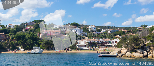 Image of Beautiful village of Port Rafael from the sea, Sardinia, Italy.